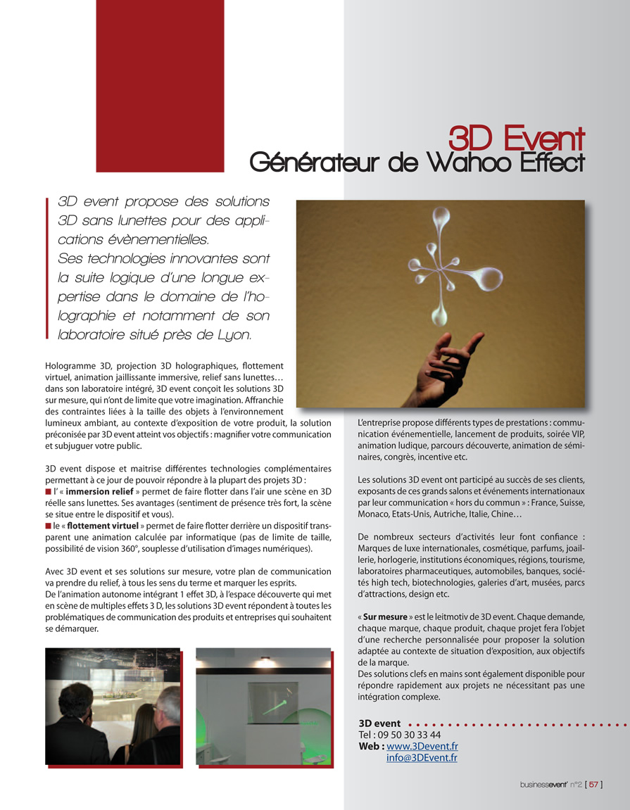 3D event Hologrammes 3D & Technologies 3D relief